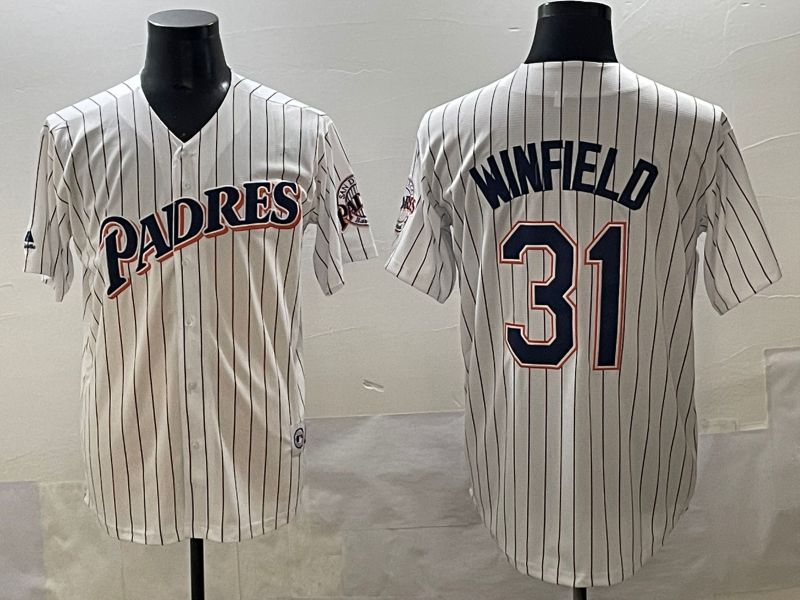 Men 2025 San Diego Padres #31 Winfield White Stripe Throwback Game Nike MLB Jersey style 1->san diego padres->MLB Jersey